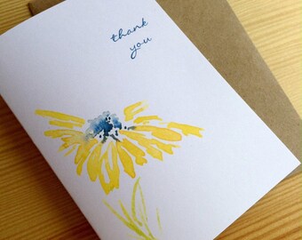 Yellow Daisy Watercolor Thank You Note Cards - Floral Thank You Cards - Abstract Botanical Note Cards - Set of 6