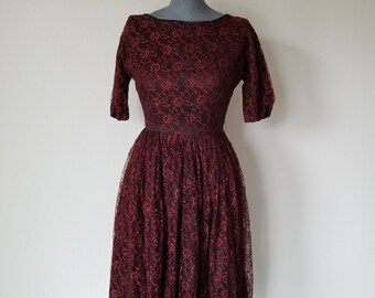 Vintage 1950's Brown Lace Party Dress