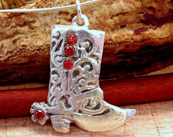 Silver Boot Pendant with Red Cubic Zirconia