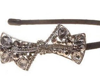 New At Deco Antique Silver With GreyCrystal Metal Head Band