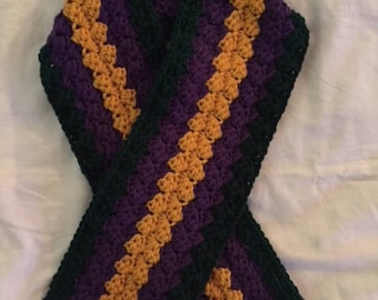 Hand Crochet Mardi Gras Carnival Wrap Scarf purple green gold