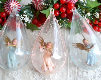 Vintage Christmas Ornaments - Pink and Blue Angel Band Dioramas - 3