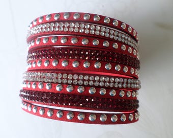 x 1 motif rhinestone/rivet silver plated clasp 20 cm adjustable leather strap