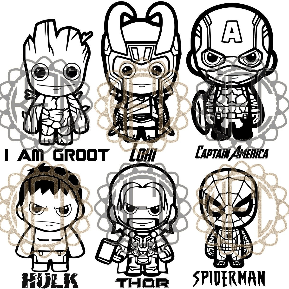 Cute Chibi Avengers groot hulk captain spiderman thor loki