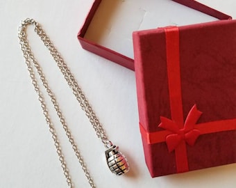 Grenade Necklace. Grenade charm jewelry.