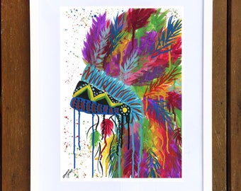 Rainbow Chief Headdress Art Print