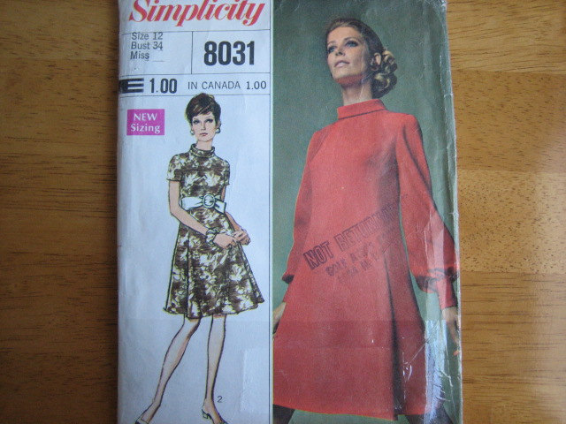 Simplicity Pattern 8031 DESIGNER FASHION Misses' Dress 1969