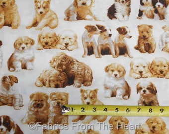 Whiskers & Tails Puppy Dogs Many Breeds on Ivory BY YARDS Robert Kaufman Fabric
