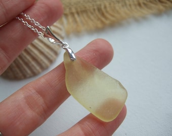 Yellow sea glass necklace, lemon sea glass necklace, Scottish sunshine yellow necklace, very rare sea glass, sterling silver, Christmas gift