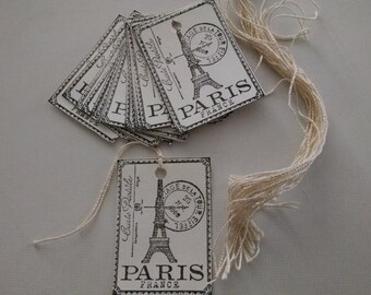 24 black ink Paris price tags, gift tags or embellishments