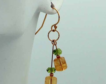 Citrine barrel & faceted peridot earrings