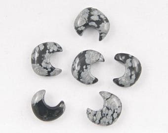 Snowflake Obsidian Half Moon Beads (Side Drilled) - Set of 6