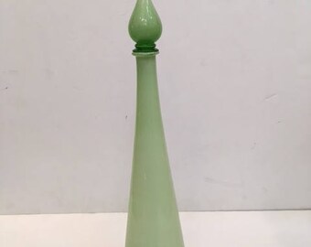 Lime Green Cased Glass Decanter Empoli Mid Century Modern Eames Era Mad Men Era Hollywood Regency