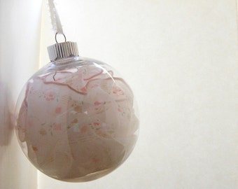 Pink White Christmas Ornament - Vintage hankie Christmas ornament, keepsake ornament, pink and white floral handkerchief, pink ornament