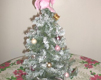 Vintage Bottle Brush Christmas Tree Decorated Shabby Cottage JUST REDUCED