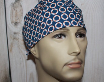 Blue with lifesaver Men's Surgical Scrub Cap,Bikers Hat,Doctors Scrub Hat,Men's Chemo Caps