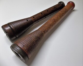 Vintage Wooden Bobbins Spools 12- 14 in. Set Of 2 Mismatched