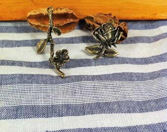 2 charms pendants mixed 1 branch and 1 pink, bronze