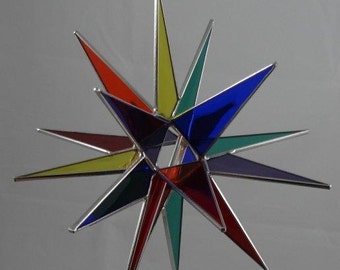18 Point Multi Color Stained Glass Moravian Star Tree Topper