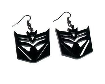 Deceptacon Earrings, Transformers, Black Laser Cut Acrylic