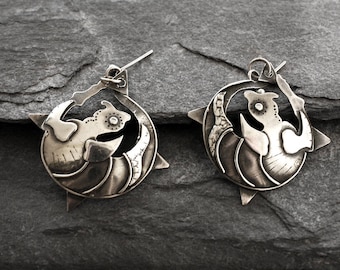Vintage Abstract Modernist Sterling Silver Earrings with Full Hallmarks for London 1986
