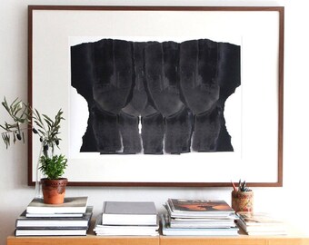 Abstract Art Print, Minimalist Extra Large Giclee Poster, Multiple Black Heads, 50x70/70x100/102x152