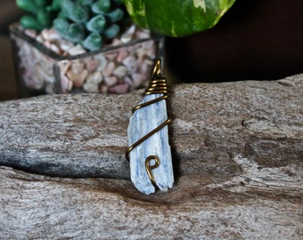 Natural Kyanite Necklace - Raw Stone Jewelry - Rough Kyanite Jewelry - Wire Wrapped Stone Necklace - Gypsy Boho Jewelry - Bohemian Necklace