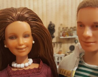 Pair of customized Hasbro Maxie/Jem and Todd/Rio dolls with complete outfit