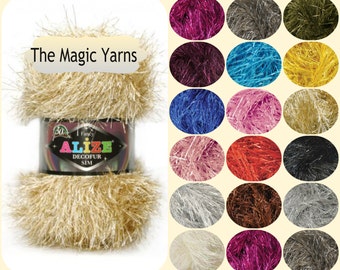 Alize Decofur Simli- long eyelash yarn with lame, scrubbies yarn,fancy yarn,effective yarn,sparkly yarn,long lash yarn,cristmas decoration,
