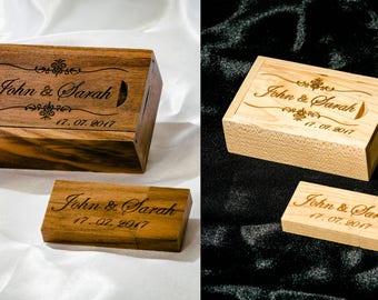 Personalised Gift Wooden USB Stick 16GB 32 GB+Box Laser engraved Wedding Photographer, Wedding Photography, Client's package, Unique Custom