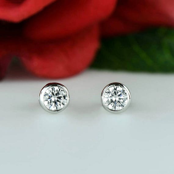 1 ctw Round Bezel Stud Earrings 5mm Man Made Diamond
