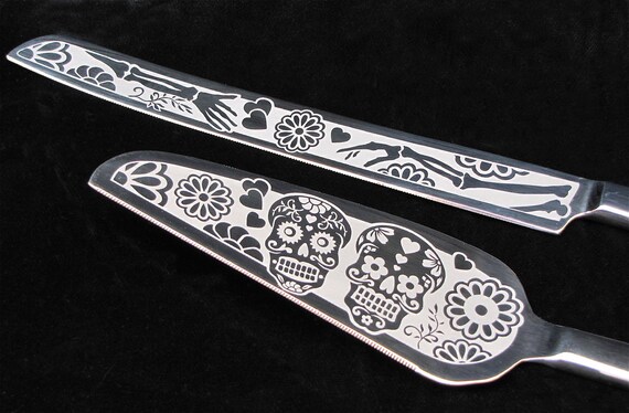 Dia De Los Muertos Wedding  Cake  Server and Knife  Personalized