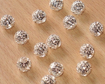 20 pcs of silver-plated brass- round filigree beads 10mm