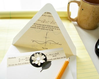 Recycled Math Book Stationery, Math Geek Gift, Math Teacher Gift, Mathematics Lover Stationary (8), Repurposed Book Page Lined Envelopes