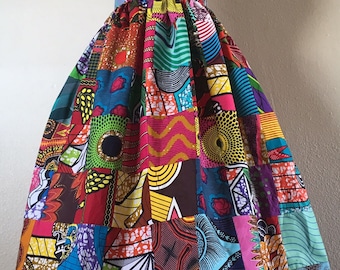 Beautiful Patchwork African Wax Print High Waisted Skirt Fit and Flare 100% Cotton