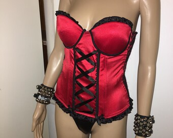 Vintage Red & Black Lacey Lingerie Corset 34B