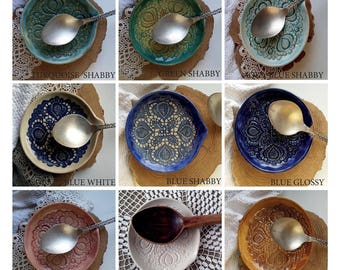 rustic ceramic, spoon rest dish, trinket dish, kitchen holder, ceramic plate, spoon holder, kitchen decor, ceramic holder, decorative plate