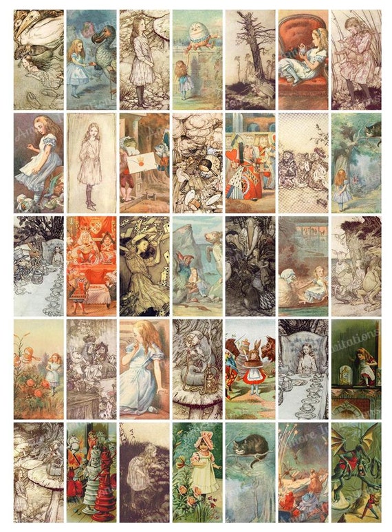 Printable Vintage Alice in Wonderland Digital Collage Sheet