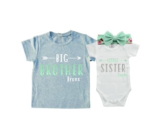 Personalized Big Brother/ Little Sister Shirt / Onesie set. Matching Big Brother Little Sister Set. Matching Sibling Set. Sibling Shirts