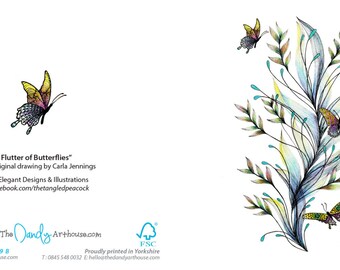 Blue Butterflies art card. Sale items. Blank greeting card, all occasion card