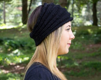 Black Vegan Headband - Panta Finnish Headband - Ear Warmers - Boho Headband - Winter Hair Accessory - Acrylic Hand Knit - Hair Band