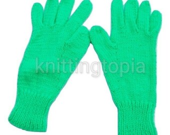 Hand knitted children's gloves in bright green - winter gloves - full fingered gloves - classic gloves - winter accessories