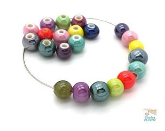 12 glossy, 8-9mm (pc168) ceramic multicolored beads