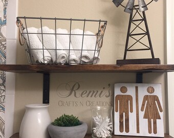 Restroom, farmhouse decor, simple decor, small wood sign, rustic, kitchen decor, living room, gallery wall, collage decor