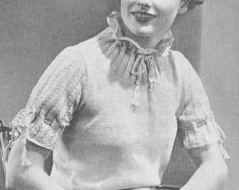 Vintage 1930s Sweater Softie Junior Drawstring Neck and Sleeve 30s Sweater Knitting Pattern PDF 3708