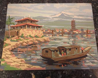 Vintage Paint by Number Chinese Boat Scene