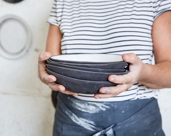 CERAMIC BOWL, Soup Bowl, Ceramic Salad bowl, Ceramic Set Bowl ,rustic bowl, Modern Pottery Bowl, White And Black Bowl, Pottery Gift