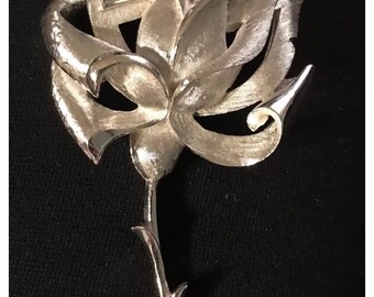 Vintage Silver Trifari rose Pin