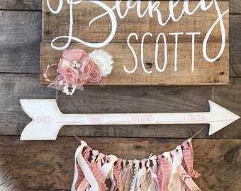 The Blakely - Hospital door hanger girl, shabby chic, rustic, blush, baby door hanger, nursery door hanger, wood hospital door sign,