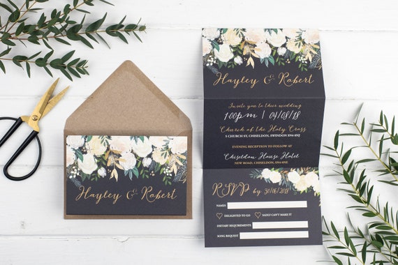 Wedding Invitation - Gold Luxe Floral Z-Fold